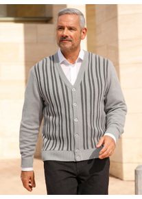 Marco Donati Witt Damen Strickjacke mit zweifarbigem Strukturmuster vorne, steingrau-anthrazit-gemustert, Größe 60/62, 70% Polyacryl, 30% Wolle