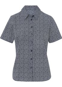 Damen Kurzarm-Bluse marine-weiss-bedruckt