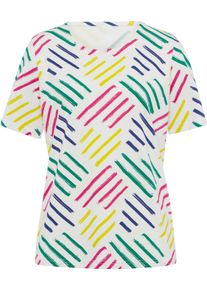 Damen Kurzarmshirt ecru-fuchsia-bedruckt