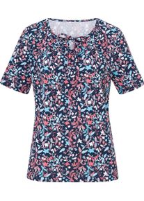 Damen Kurzarmshirt dunkelblau-flamingo-bedruckt