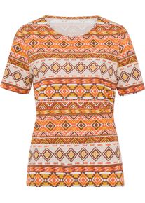Damen Kurzarmshirt orange-rotbraun-bedruckt
