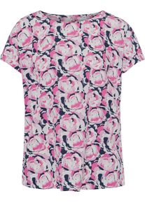 Damen Schlupfbluse mit imitiertem &Auml;rmel-Aufschlag marine-fuchsia-bedruckt