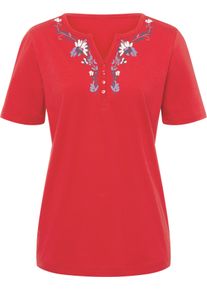 Damen Kurzarmshirt mit platziertem Floral-Print rot-ecru