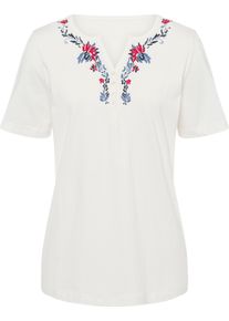 Damen Kurzarmshirt ecru-rot