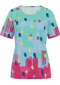 Damen Kurzarmshirt blaugrün-pink-bedruckt