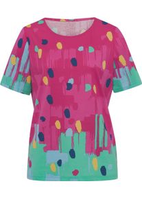 Damen Kurzarmshirt pink-aqua-bedruckt