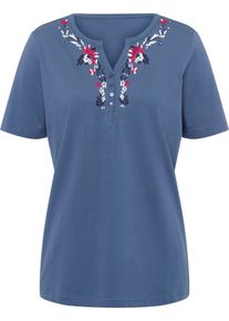 Damen Kurzarmshirt jeansblau-rot