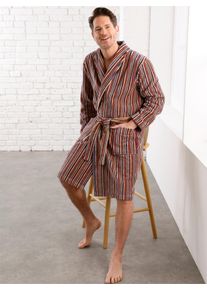 feel good Witt Herren Bademantel, camel-dunkelrot-gestreift, Größe 44/46, 100% Baumwolle