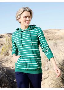 Witt Damen Sweatshirt , innen w&auml;rmend angeraut, smaragd-wei&szlig;-gestreift, Gr&ouml;&szlig;e 40/42, 50% Baumwolle, 50% Polyester