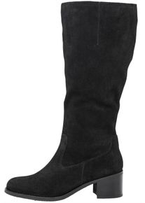 sheego Witt Damen Weitschaftstiefel mit Stretcheinsatz, aus Veloursleder, schwarz, Größe 39, 100% Leder