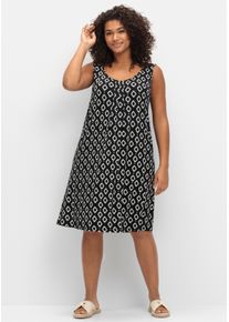 sheego Witt Damen Strandkleid mit Grafikprint, schwarz bedruckt, Größe 50, 95% Viskose, 5% Elasthan