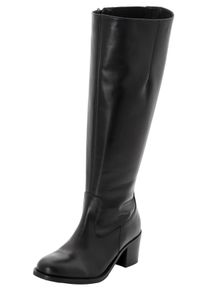 sheego Witt Damen Weitschaftstiefel aus Leder, mit Stretch-Einsatz, schwarz, Gr&ouml;&szlig;e 43, 100% Leder