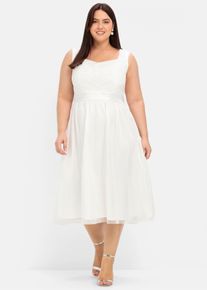 sheego Witt Damen Abendkleid mit Stickerei und Perlen, offwhite, Größe 52, 100% Polyester. Rüsche: 100% Polyester. Unterrock: 100% Polyester