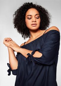 sheego Witt Damen Strandkleid im Carmen-Look, marine, Größe 58, 100% Viskose