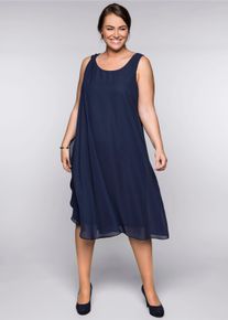 sheego Witt Damen Chiffonkleid in A-Linie, ärmellos, marine, Größe 56, 100% Polyester