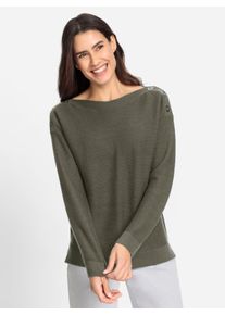 WITT Damen Strickpullover mit Ösenverzierung, khaki, Größe 46, 60% Baumwolle, 40% Viskose