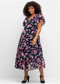sheego by Joe Browns Witt Damen Chiffonkleid mit Blumendruck, blau gemustert, Größe 40, 100% Polyester