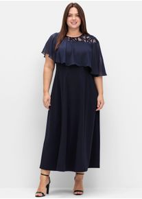 sheego Witt Damen Abendkleid mit Chiffon-Cape, marine, Größe 52, 95% Polyester, 5% Elasthan. Spitze: 100% Polyimid. Rüsche: 100% Polyester