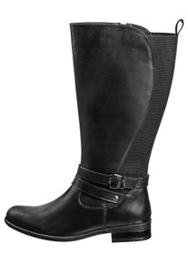 sheego Witt Damen Weitschaftstiefel aus Leder, mit Stretch-Einsatz, schwarz, Größe 40, 100% Leder