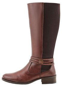sheego Witt Damen Weitschaftstiefel aus Leder, mit Zierschnalle, dunkelbraun, Größe 39, 100% Leder