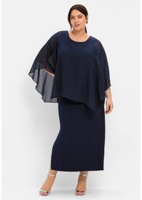 sheego Witt Damen Abendkleid mit Fledermausärmeln, marine, Größe 46, 95% Polyester, 5% Elasthan. Webware: 100% Polyester