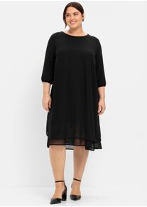 sheego Witt Damen Chiffonkleid im Lagenlook, schwarz, Größe 52, 100% Polyester