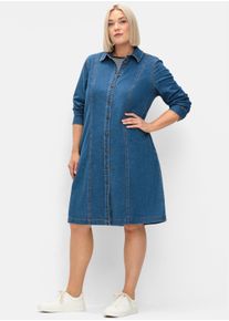 sheego Witt Damen Jeanskleid mit Druckknopfleiste, blue denim, Größe 42, 98% Baumwolle, 2% Elasthan