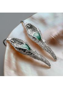 Holzkern Earrings Silber und Amazonit
