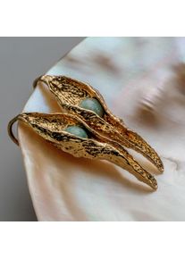 Holzkern Earrings Gold und Amazonit
