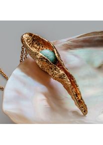 Holzkern Necklaces Gold und Amazonit