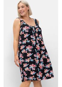 sheego Witt Damen Strandkleid mit Grafikprint, schwarz-bunt, Größe 58, 95% Viskose, 5% Elasthan