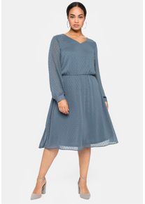 sheego Witt Damen Chiffonkleid mit 3D-Effekt, stahlblau, Größe 40, 100% Polyester