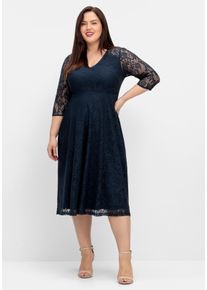 sheego Witt Damen Cocktailkleid aus floraler Spitze, nachtblau, Größe 42, 100% Polyamid