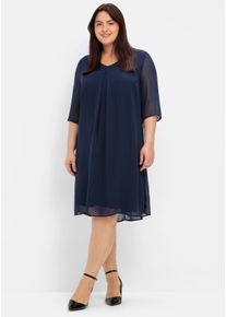 sheego Witt Damen Cocktailkleid im Lagenlook, marine, Größe 58, 100% Polyester