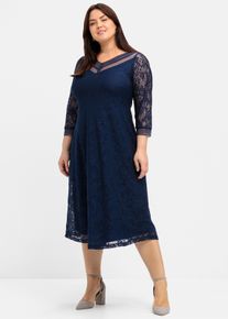 sheego Witt Damen Abendkleid aus floraler Spitze, marine, Größe 44, 100% Polyamid