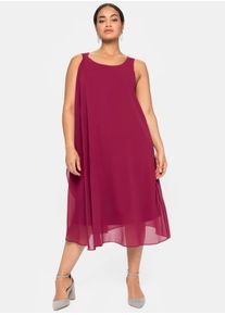 sheego Witt Damen Chiffonkleid in A-Linie, ärmellos, himbeere, Größe 52, 100% Polyester