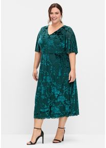 sheego Witt Damen Cocktailkleid mit Ausbrenner-Muster, petrol-bedruckt, Größe 54, 69% Polyester, 24% Polyamid