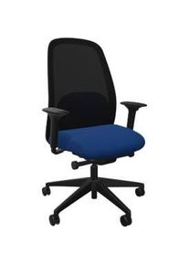 Bürostuhl Interstuhl HEJis3, Synchronmechanik, Armlehnen, FlexGrid-Lordosenstütze, Netzrücken, Flachsitz, mittelblau/schwarz