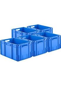 Schäfer Shop Euro Box Serie MF 6320, aus Polypropylen, Inhalt 62,3 l, Durchfassgriff, B 600 x T 400 x H 320 mm, blau, 5 Stück