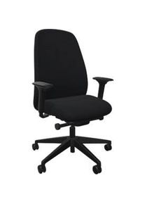 Bürostuhl Interstuhl HEJis3, Synchronmechanik, Armlehnen, FlexGrid-Lordosenstütze, Polsterrücken, Flachsitz, schwarz/schwarz