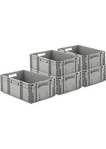 Schäfer Shop Euro Box Serie MF 6220, aus Polypropylen, Inhalt 41,6 l, ohne Deckel, L 600 x B 400 x H 220 mm, 5 Stück, grau