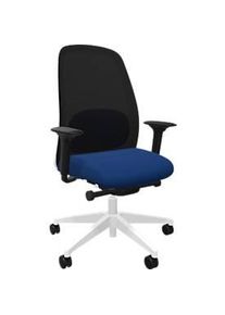 Bürostuhl Interstuhl HEJis3, Synchronmechanik, Armlehnen, FlexGrid-Lordosenstütze, Netzrücken, Flachsitz, mittelblau/weiss