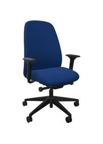 Bürostuhl Interstuhl HEJis3, Synchronmechanik, Armlehnen, FlexGrid-Lordosenstütze, Polsterrücken, Flachsitz, mittelblau/schwarz
