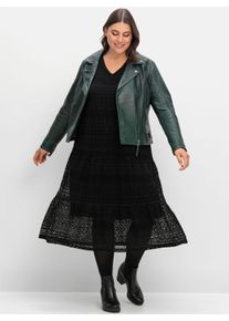 sheego Witt Damen Spitzenkleid in Midi-Länge, schwarz, Größe 50, 70% Baumwolle, 30% Polyamid