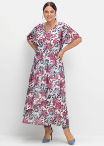 sheego Witt Damen Chiffonkleid mit Blumenprint, beere-gemustert, Größe 50, 100% Polyester. Futter: 100% Polyester