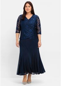 sheego Witt Damen Abendkleid mit Spitze und Mesh, marine, Größe 58, 100% Polyester. Spitze: 88% Polyamid, 12% Elasthan