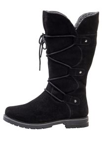 sheego Witt Damen Weitschaftstiefel aus Leder mit Schn&uuml;rung, schwarz, Gr&ouml;&szlig;e 42, 100% Veloursleder