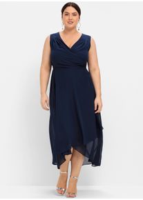 sheego Witt Damen Abendkleid in Wickeloptik, aus Chiffon, marine, Größe 46, 100% Polyester