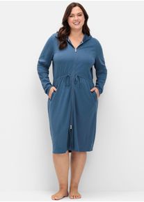 sheego Witt Damen Bademantel mit Reissverschluss und Kapuze, rauchblau, Größe 52/54, 50% Baumwolle, 50% Modal