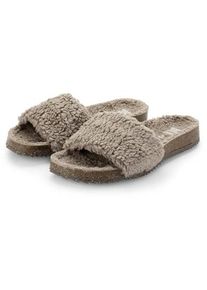 GRAND STEP SHOES Damen-Pantolette Teddyplüsch Taupe 36